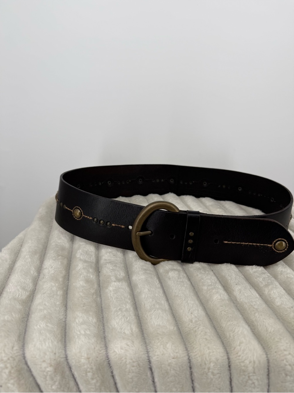 Fossil Black Leather Wide Belt with Antiqued Brass Buckle Med